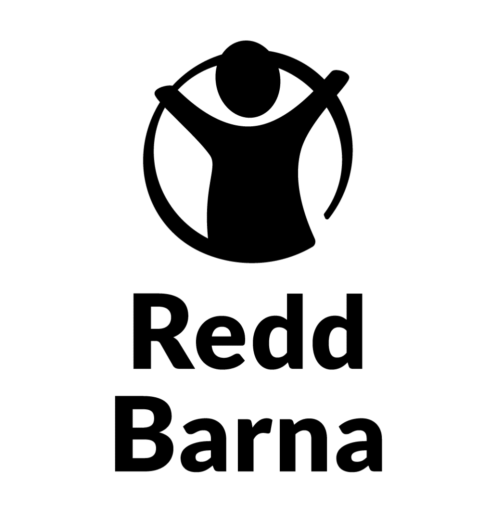 Redd Barna – vertikal logo sort RGB